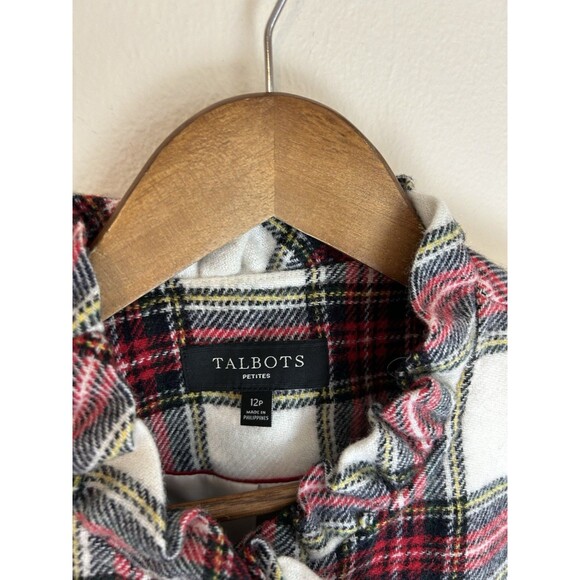 Talbots 12p Ruffle Jacket Plaid Wool Brass Button Red Tartan Career - Picture 2 of 5
